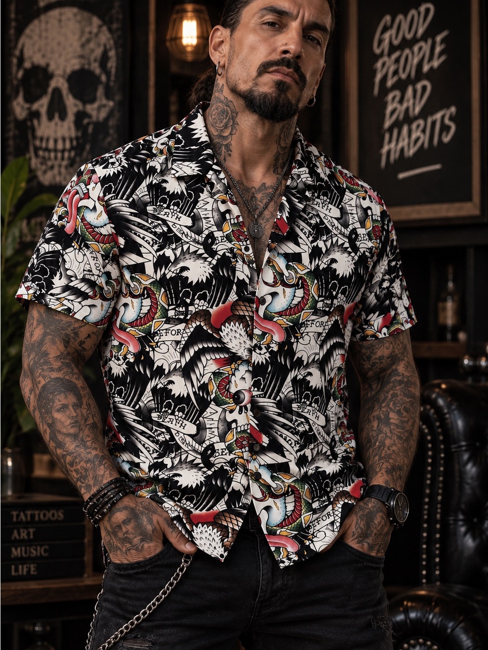 VINTAGE Y2K ED HARDY SHORT SLEEVE BUTTON UP